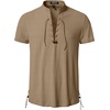 JEMITOP Mens Vintage Short Sleeve Renaissance Shirt(Dark Khaki)