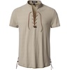 JEMITOP Mens Vintage Short Sleeve Renaissance Shirt(Khaki-b)