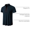 JEMITOP Mens Vintage Short Sleeve Renaissance Shirt(Navy Blue)