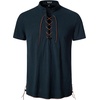 JEMITOP Mens Vintage Short Sleeve Renaissance Shirt(Navy Blue)