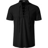 JEMITOP Mens Vintage Short Sleeve Renaissance Shirt(Solid Black)