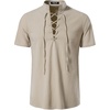 JEMITOP Mens Vintage Short Sleeve Renaissance Shirt(Solid Khaki)