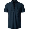 JEMITOP Mens Vintage Short Sleeve Renaissance Shirt(Solid Navy Blue)