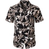 JEMITOP Mens Casual Cuban Collar Hawaiian Shirts(Black Leaves)