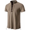 JEMITOP Mens Vintage Short Sleeve Renaissance Shirt(Coffee)