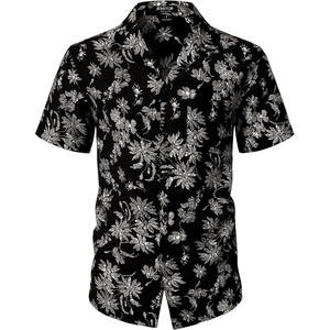 JEMITOP Mens Casual Cuban Collar Hawaiian Shirts(Black)