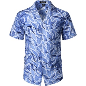 JEMITOP Mens Casual Cuban Collar Hawaiian Shirts(Blue)