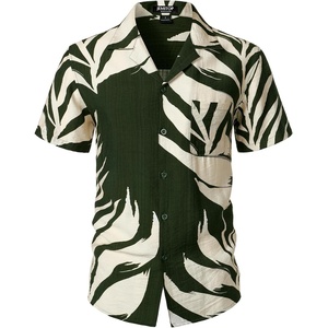 JEMITOP Mens Casual Cuban Collar Hawaiian Shirts(Dark Green)