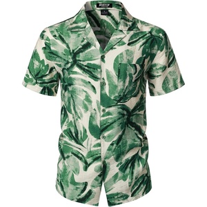 JEMITOP Mens Casual Cuban Collar Hawaiian Shirts(Green)