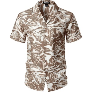 JEMITOP Mens Casual Cuban Collar Hawaiian Shirts(Khaki)