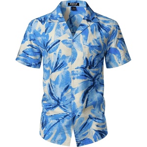 JEMITOP Mens Casual Cuban Collar Hawaiian Shirts(Light Blue)