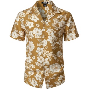 JEMITOP Mens Casual Cuban Collar Hawaiian Shirts(Mustard Yellow)