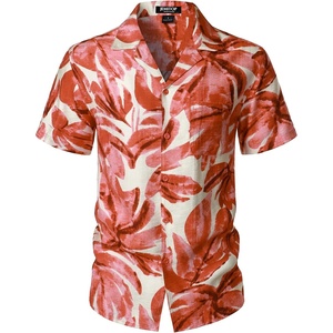JEMITOP Mens Casual Cuban Collar Hawaiian Shirts(Orange)