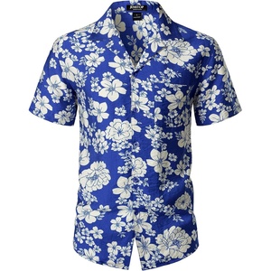 JEMITOP Mens Casual Cuban Collar Hawaiian Shirts(Royal Blue)