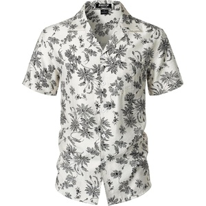 JEMITOP Mens Casual Cuban Collar Hawaiian Shirts(White)