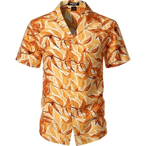 JEMITOP Mens Casual Cuban Collar Hawaiian Shirts(Yellow)