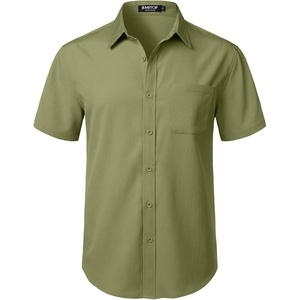 JEMITOP Mens Stretch Wrinkle Free Texture Shirts(Army Green)