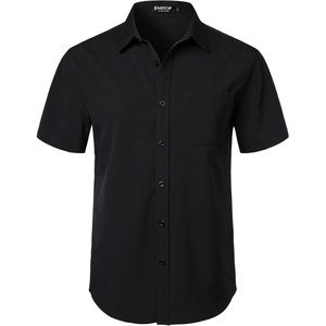 JEMITOP Mens Stretch Wrinkle Free Texture Shirts(Black)