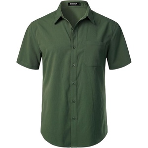 JEMITOP Mens Stretch Wrinkle Free Texture Shirts(Dark Green)