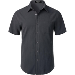 JEMITOP Mens Stretch Wrinkle Free Texture Shirts(Dark Grey)