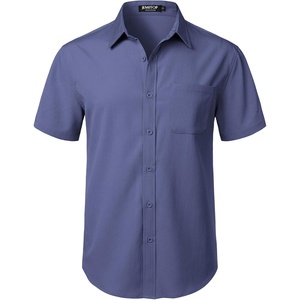 JEMITOP Mens Stretch Wrinkle Free Texture Shirts(Dusty Blue)