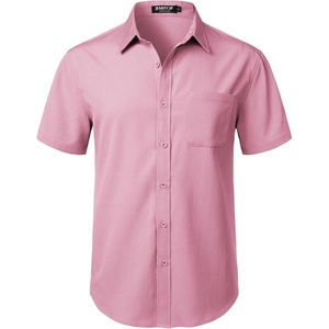 JEMITOP Mens Stretch Wrinkle Free Texture Shirts(Dusty Pink)
