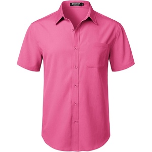 JEMITOP Mens Stretch Wrinkle Free Texture Shirts(Hot Pink)