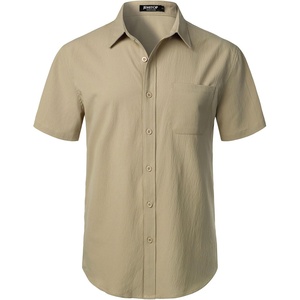 JEMITOP Mens Stretch Wrinkle Free Texture Shirts(Khaki)