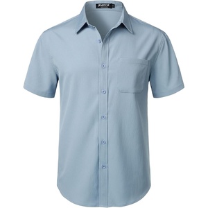 JEMITOP Mens Stretch Wrinkle Free Texture Shirts(Light Blue)
