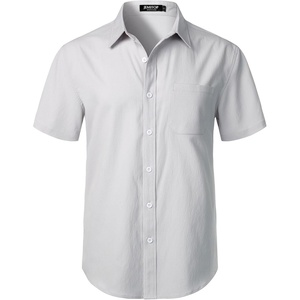 JEMITOP Mens Stretch Wrinkle Free Texture Shirts(Light Grey)