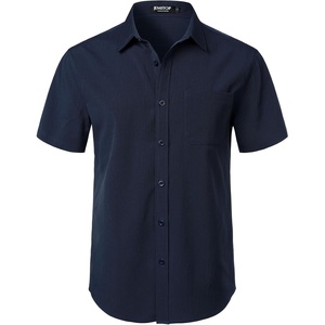 JEMITOP Mens Stretch Wrinkle Free Texture Shirts(Navy Blue)