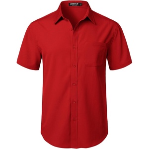 JEMITOP Mens Stretch Wrinkle Free Texture Shirts(Red)