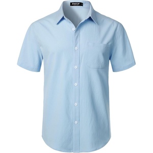 JEMITOP Mens Stretch Wrinkle Free Texture Shirts(Sky Blue)