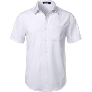 JEMITOP Mens Stretch Wrinkle Free Texture Shirts(White)
