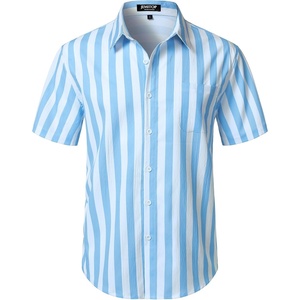 JEMITOP Mens Stretch Wrinkle Free Texture Shirts(White Blue Striped)