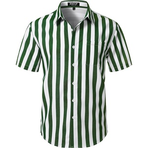 JEMITOP Mens Stretch Wrinkle Free Texture Shirts(White Green Striped)