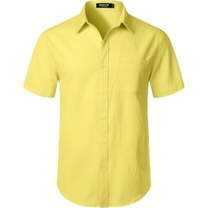 JEMITOP Mens Stretch Wrinkle Free Texture Shirts(Yellow)