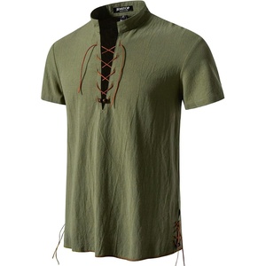 JEMITOP Mens Vintage Short Sleeve Renaissance Shirt(Army Green)