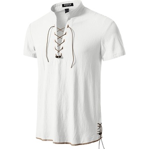 JEMITOP Mens Vintage Short Sleeve Renaissance Shirt(Ivory White)