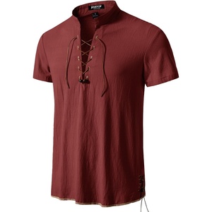 JEMITOP Mens Vintage Short Sleeve Renaissance Shirt(Rust Red)