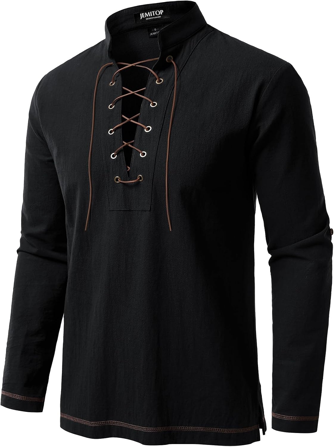 image:imageJEMITOP Mens Renaissance Knight Cotton Lace Up Shirt Without BeltBlack