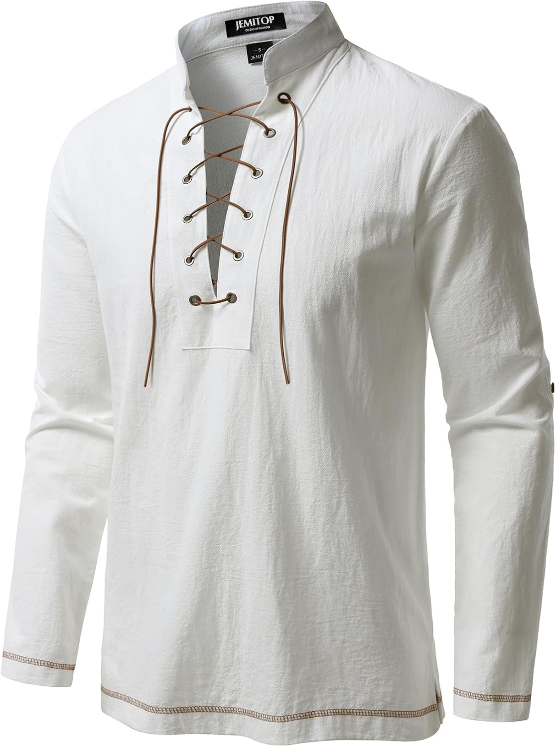 image:imageJEMITOP Mens Renaissance Knight Cotton Lace Up Shirt Without BeltIvory White