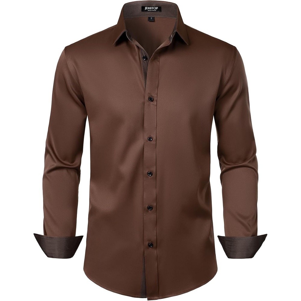 image:imageJEMITOP Mens Stretch MultiUse Dress ShirtsBrown