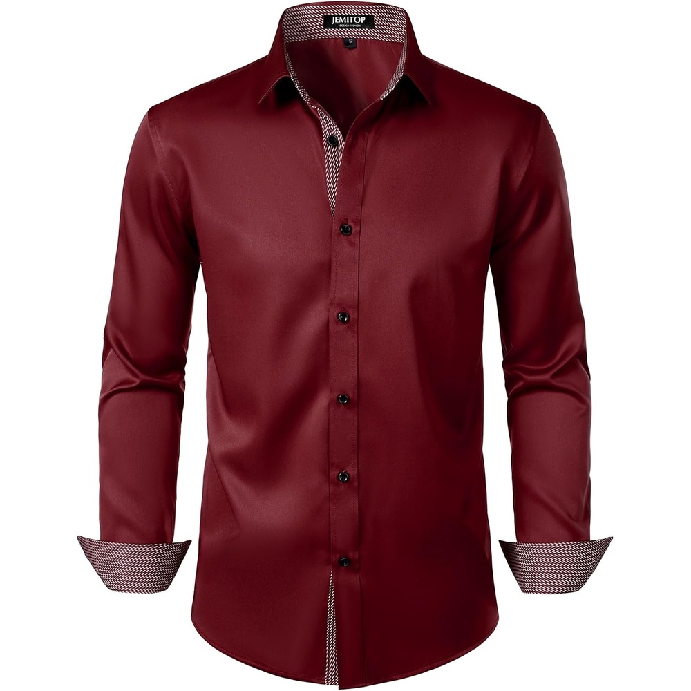 image:imageJEMITOP Mens Stretch MultiUse Dress ShirtsBurgundy