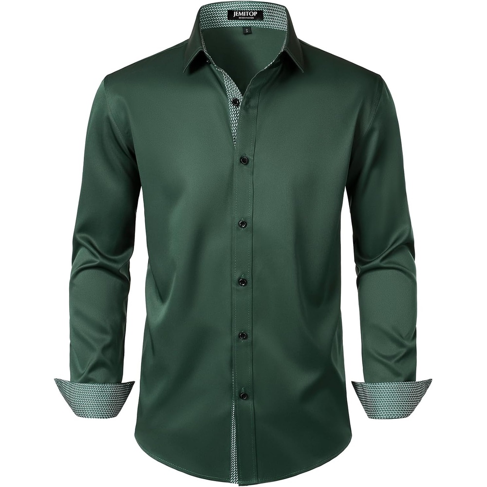 image:imageJEMITOP Mens Stretch MultiUse Dress ShirtsDark Green