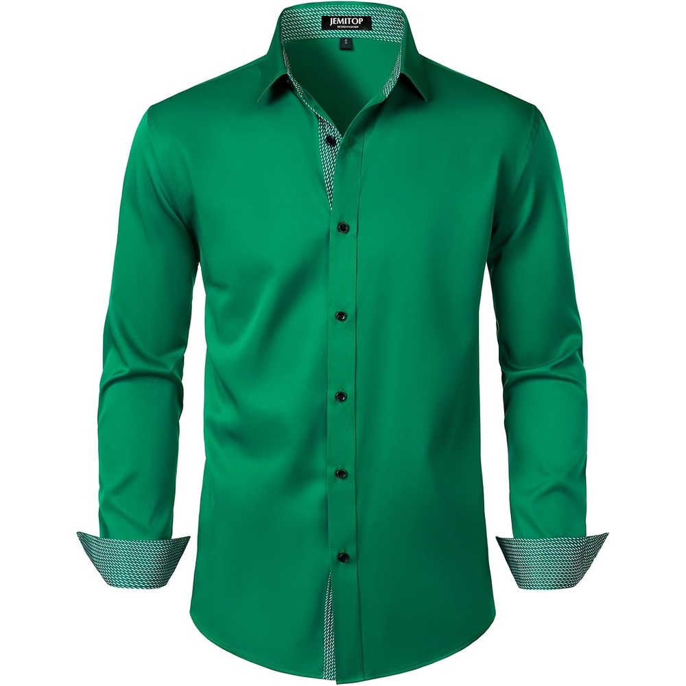 image:imageJEMITOP Mens Stretch MultiUse Dress ShirtsGreen