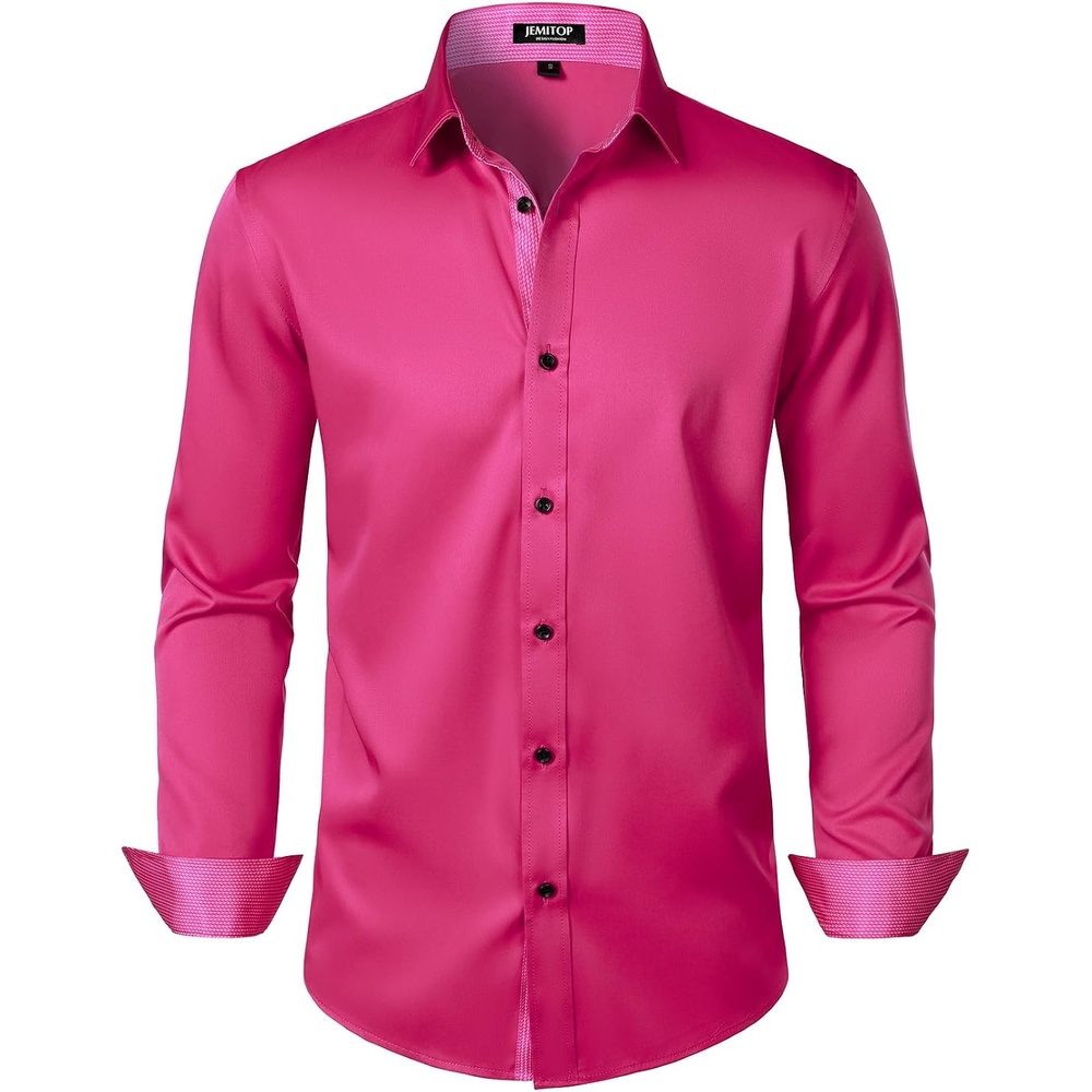 image:imageJEMITOP Mens Stretch MultiUse Dress ShirtsHot Pink