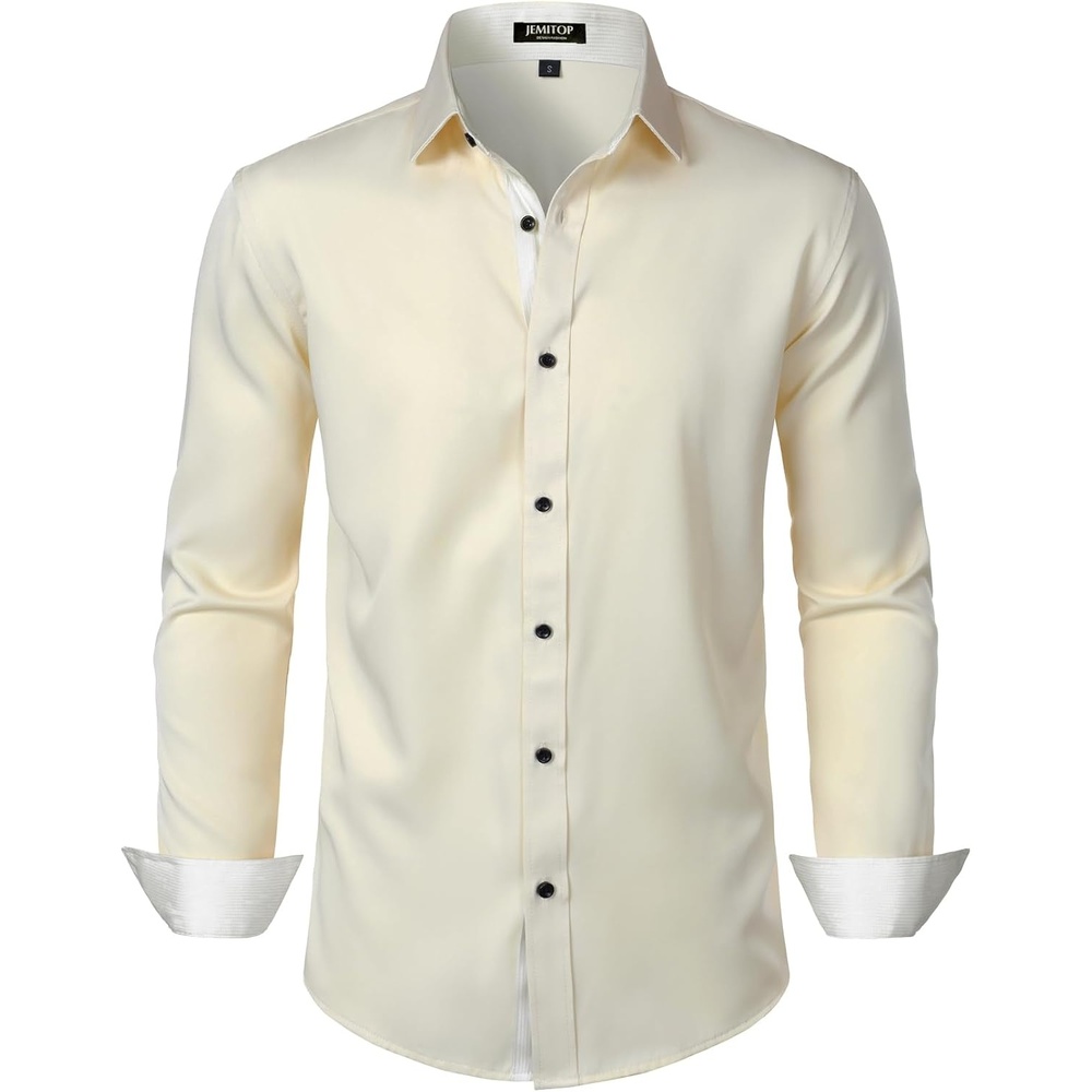 image:imageJEMITOP Mens Stretch MultiUse Dress ShirtsIvory