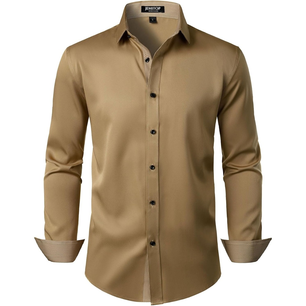 image:imageJEMITOP Mens Stretch MultiUse Dress ShirtsKhaki