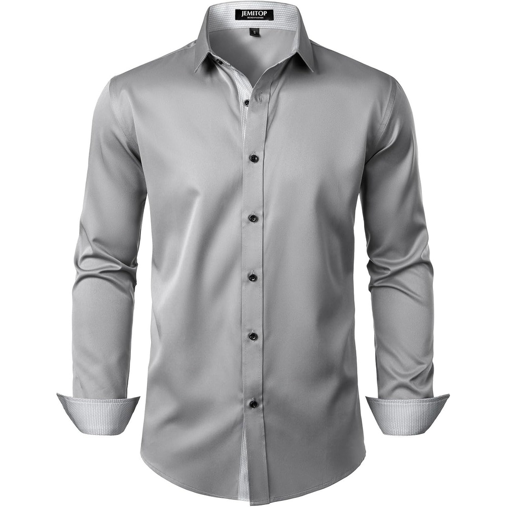 image:imageJEMITOP Mens Stretch MultiUse Dress ShirtsLight Grey